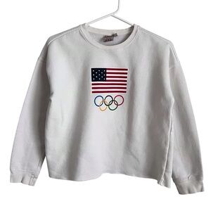 Team USA Olympic Graphic Crew Sweatshirt Kids XL White American Flag Unbranded